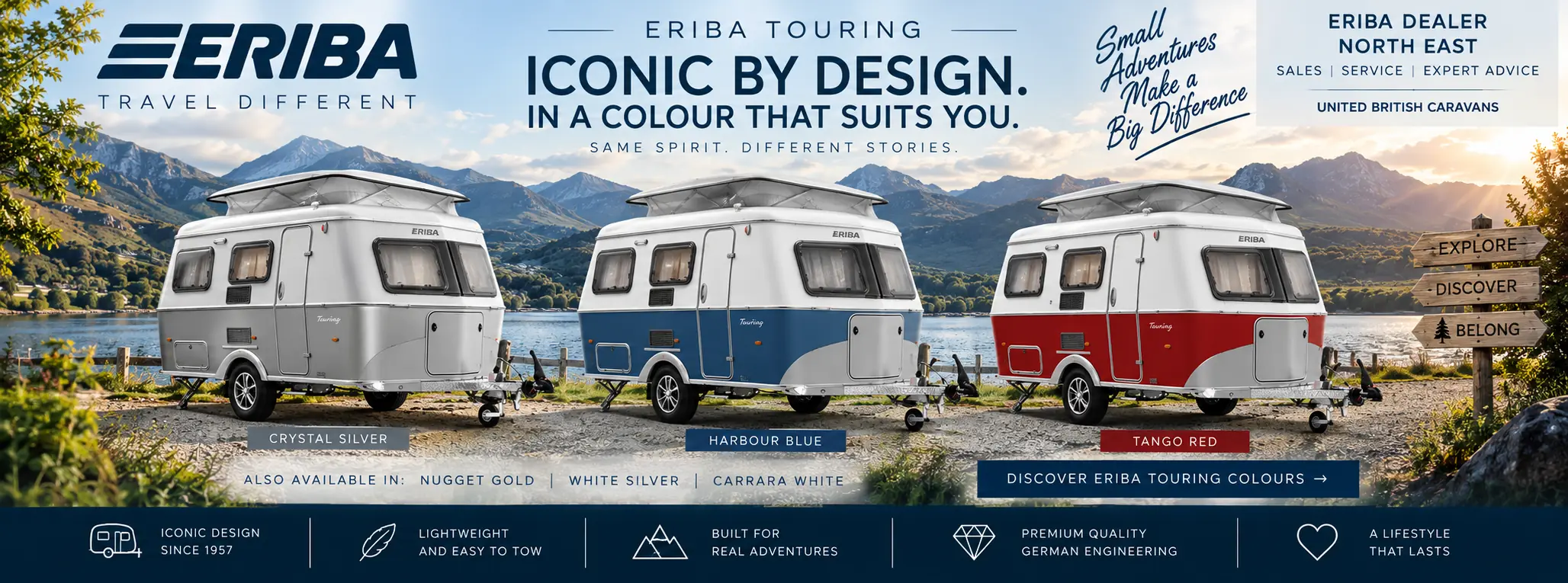 ERIBA Touring caravans in a range of exterior colours